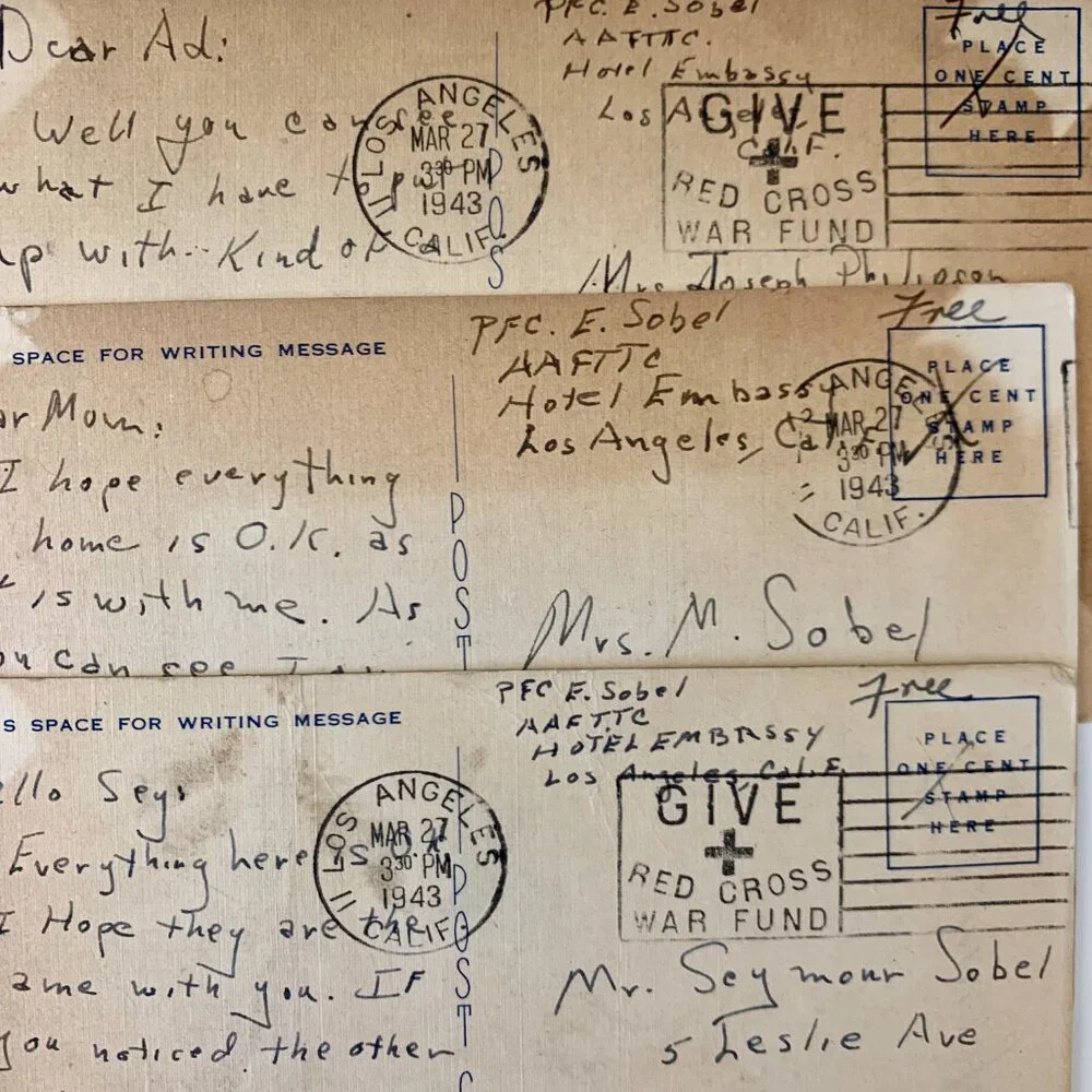 Risque postcards WWII 'A California Dish' 3 linen postcards sent by PFC - Picture 5 of 6